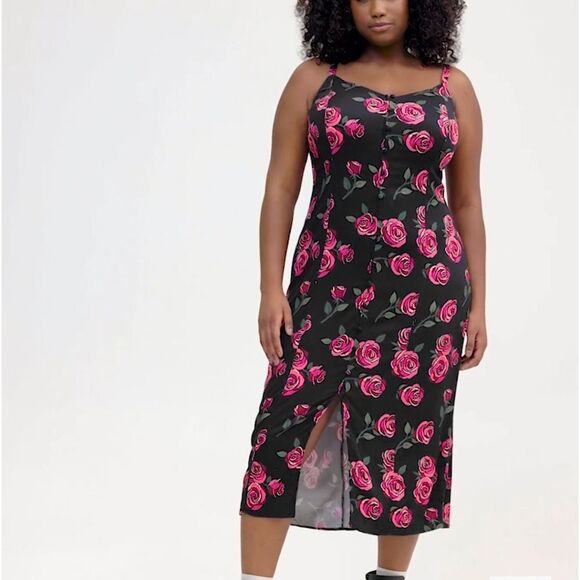 TORRID BRAND NEW Plus Size Tea Length Stretch Challis Rose Slip Dress 4X - Picture 6 of 15